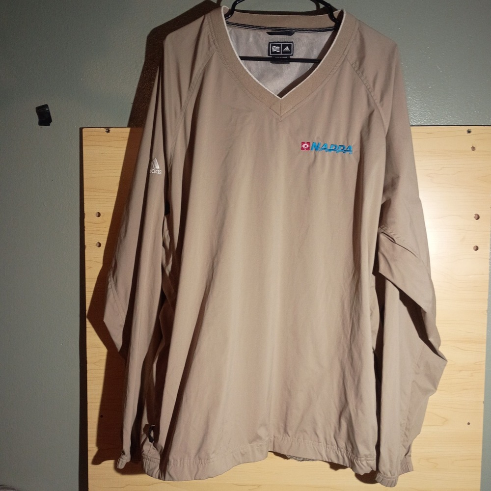 Adidas Windbreaker, Men 2XL Tan NAPPA Embroidered V-Neck Mesh Lined Pullover